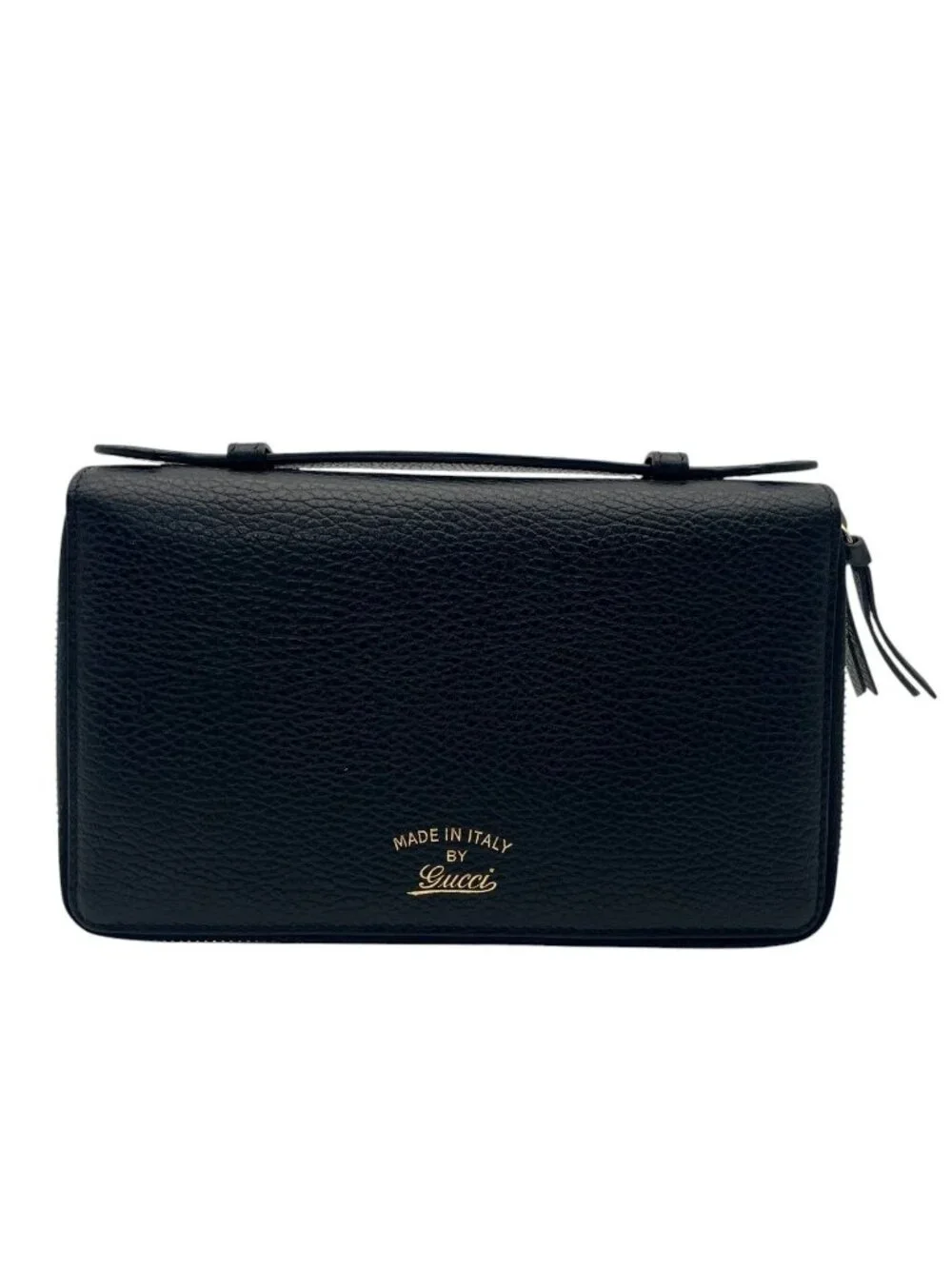 Gucci Wallet Swing Travel Case Bifold Double Zipper Zip Around Leather Black